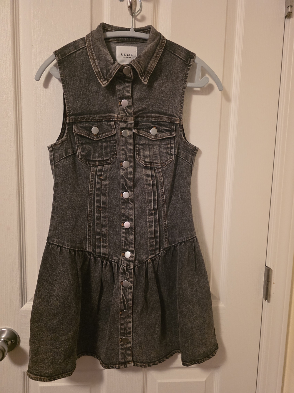 Le Lis Womens Sleeveless Black Denim Button-Front Dress